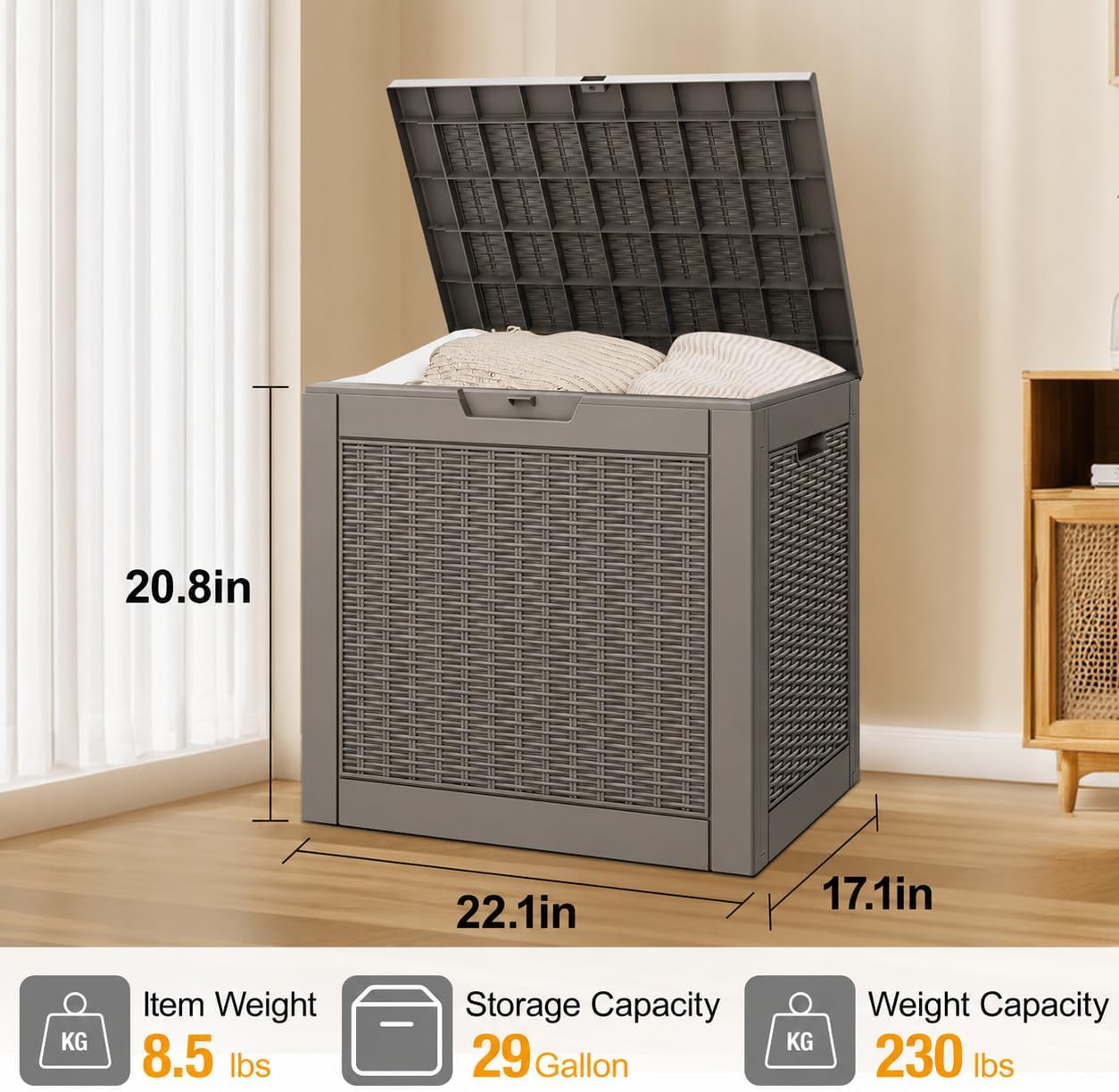 KAMABOKO 31 Gallon Outdoor Storage Box, Resin Deck Boxes Indoor and outdoor, Waterproof Storage Box Lockable Lid for Garden Tools, Package Delivery, Pool Supplies, Patio Cushions, Black