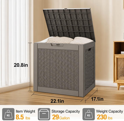 KAMABOKO 31 Gallon Outdoor Storage Box, Resin Deck Boxes Indoor and outdoor, Waterproof Storage Box Lockable Lid for Garden Tools, Package Delivery, Pool Supplies, Patio Cushions, Black
