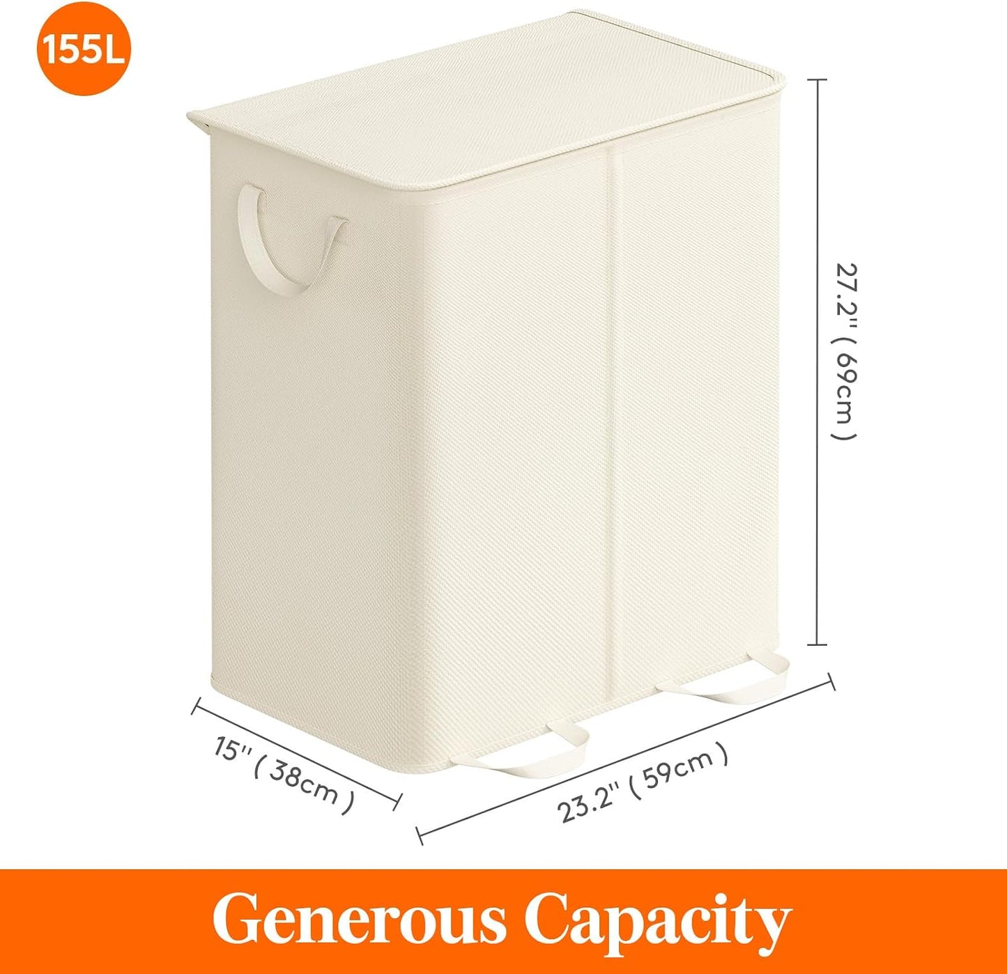 Lifewit Double Laundry Hamper with Lid and Removable Laundry Bags, Large Collapsible 2 Dividers Dirty Clothes Basket with Handles for Bedroom Laundry Room Closet Bathroom College, 136L Beige