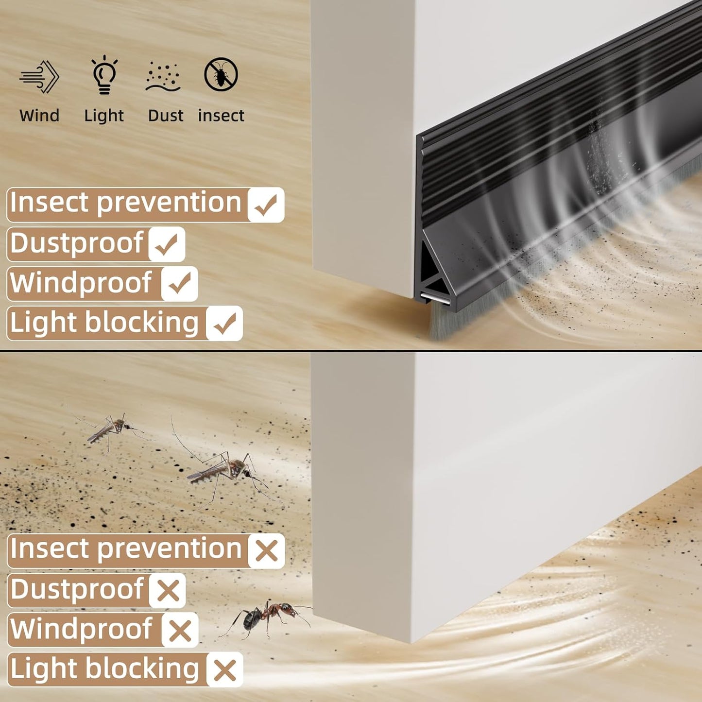 KNEELISA 39”X 1 Pack Rubber Door Sweep Bottom Exterior & Interior,Silicone Adhesive Under Door Draft Stopper with Brush,Gap Filler Noise Blocker,Soundproofing Seal Strip,White