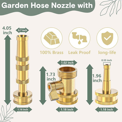Twinkle Star Heavy-Duty Brass Adjustable Twist Hose Nozzle, 2 Pcs | 3/4” GHT Brass Garden Hose Nozzle, Adjustable Water Flow