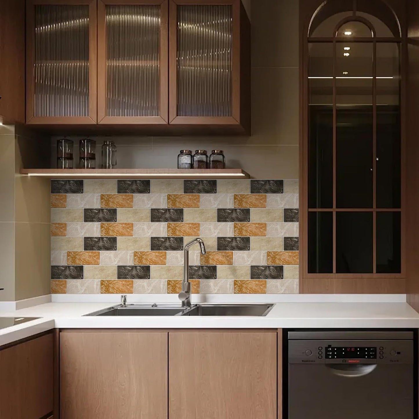 10 Sheets Peel and Stick Backsplash for Kitchen 12"X12" Back Splash Adhesive Subway Wall Tile Flat Vinyl Sticker for Bathroom on Renter Friendly Marble 2-6 (Not 3D Tile)