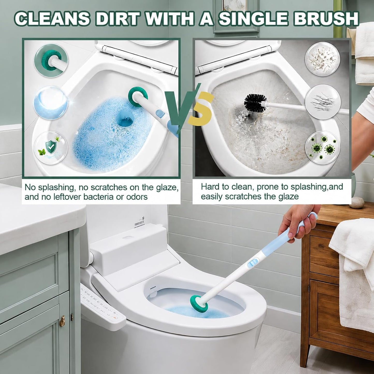 RV Toilet Brush, RV Accessories, Wall Mount Toilet Brush, 64 Toilet Refills | Hands Free Toilet Brush, One-Button Release, RV Toilet Brush and Holder Set, Compact Design, Camper Bathroom Accessories