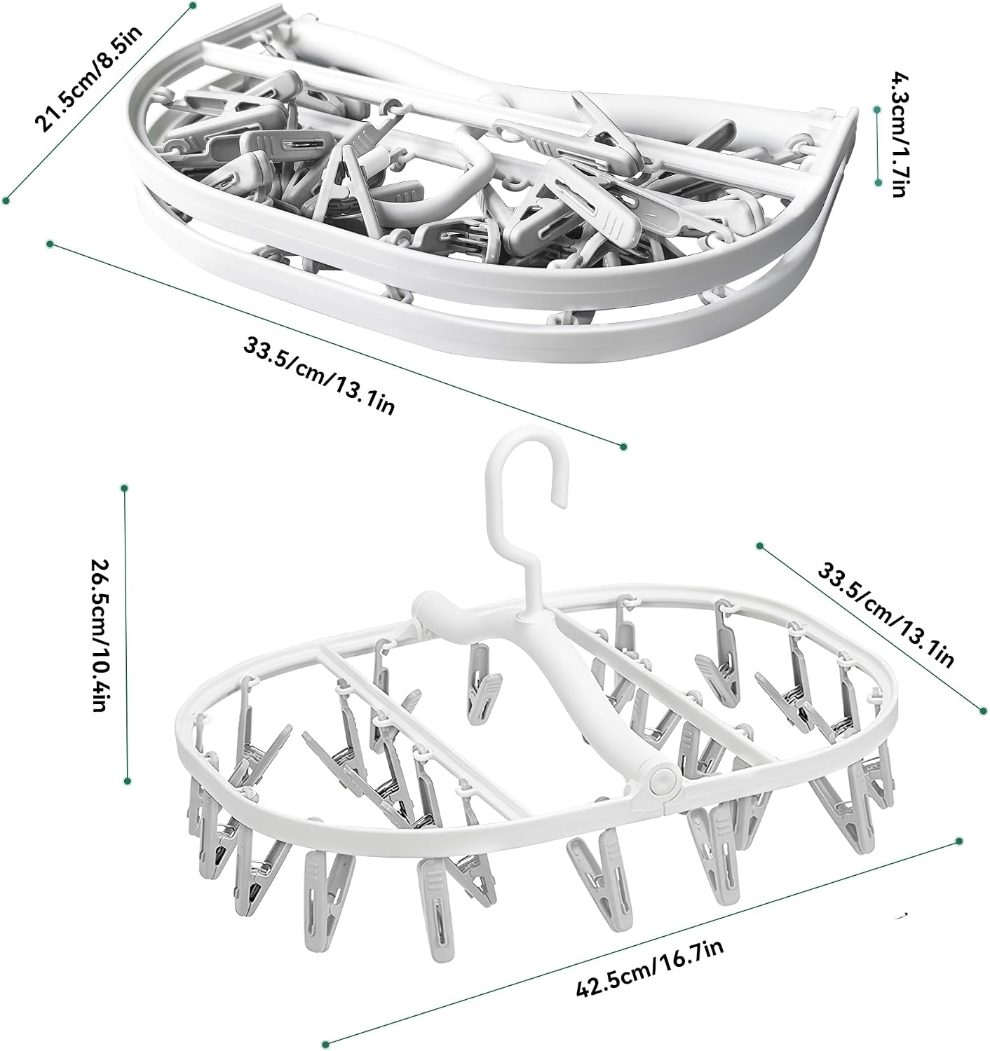 Plastic PP Drying Hanger, Anti-Rusty Drying Rack for Clothes, Socks, Lingeries, Delicates, Drying Hanger with 32 Clips for Baby Clothes, Towels