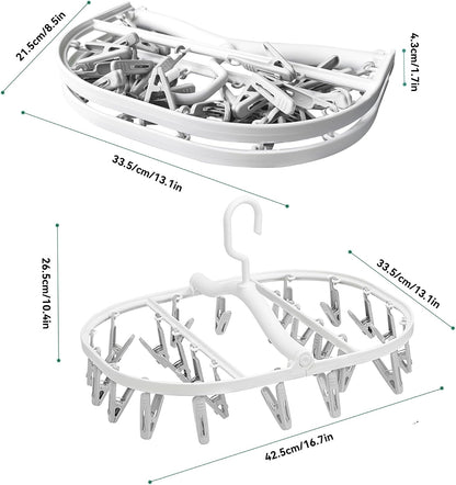 Plastic PP Drying Hanger, Anti-Rusty Drying Rack for Clothes, Socks, Lingeries, Delicates, Drying Hanger with 32 Clips for Baby Clothes, Towels