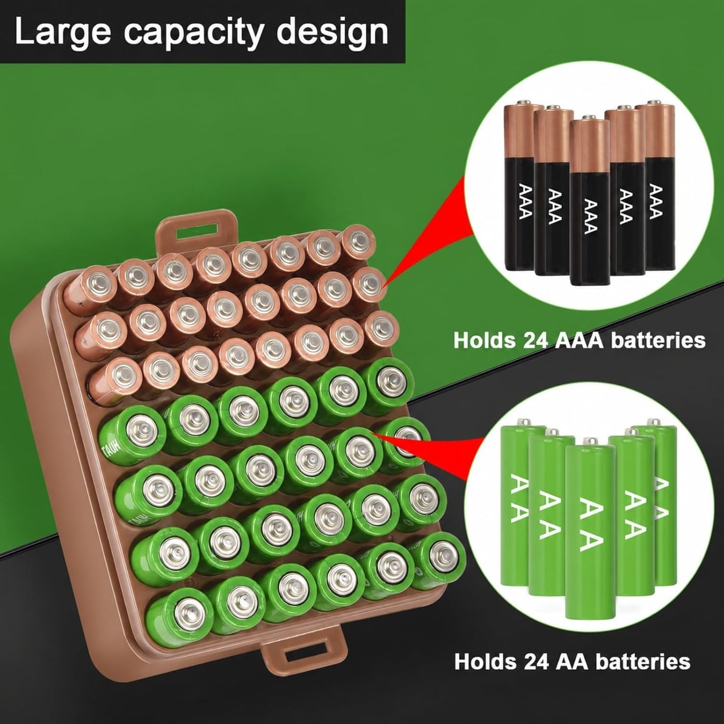 ALCYON Battery Organizer Storage Case, Battery Vault Box Container for 48pcs AA Batteries, Plastic Clear Protective Battery Holder for Travelling/Home/Office (Black, Large)
