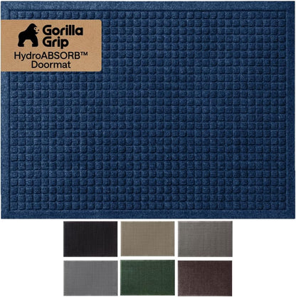 GORILLA GRIP® Ultra Absorbent Front Door Mat Outside Entrance, Traps Dirt and Moisture, HydroABSORB Indoor Outdoor Doormat Holds Up to 1.7 Cups Water, Stain and Fade Resistant Welcome Mat, 29x17 Black