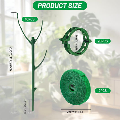 10 Pack Stackable Monstera Plant Support Stakes with 2 Rolls Hook-and-Loop Ties & 20 Clips, Adjustable Plant Stakes for Indoor Plants, Plant Sticks Support Tall Pothos Climbing