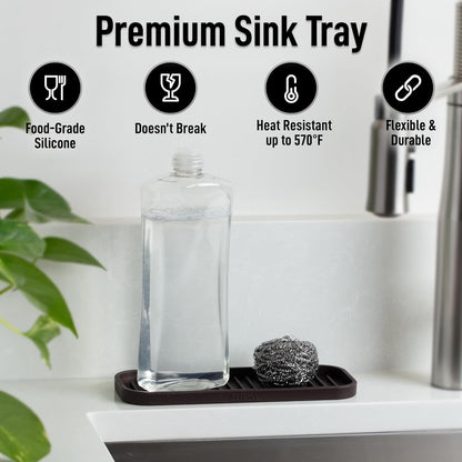 Zulay Kitchen (9x3.5in) Sponge Holder for Kitchen Sink - Flexible Heavy-Duty Multipurpose Sink Caddy - Counter Organizer for Kitchen, Bathroom, Makeup, Trinkets & More! (Grey)