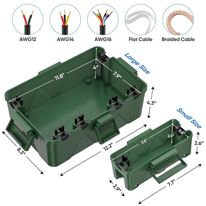 TICONN Outdoor Electrical Box, IP54 Splash-Proof Outdoor Extension Cord Cover, Protects Power Strip, Plug, Socket, Timer, Holiday Lights (Black, Small)