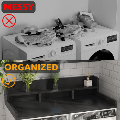54" 2 Tier Washer Dryer Countertop with Storage Shelf, Waterproof MDF Laundry Room Organizer, Folding Station, Mechanically Joined Two-Panel Countertop (Walnut Brown)