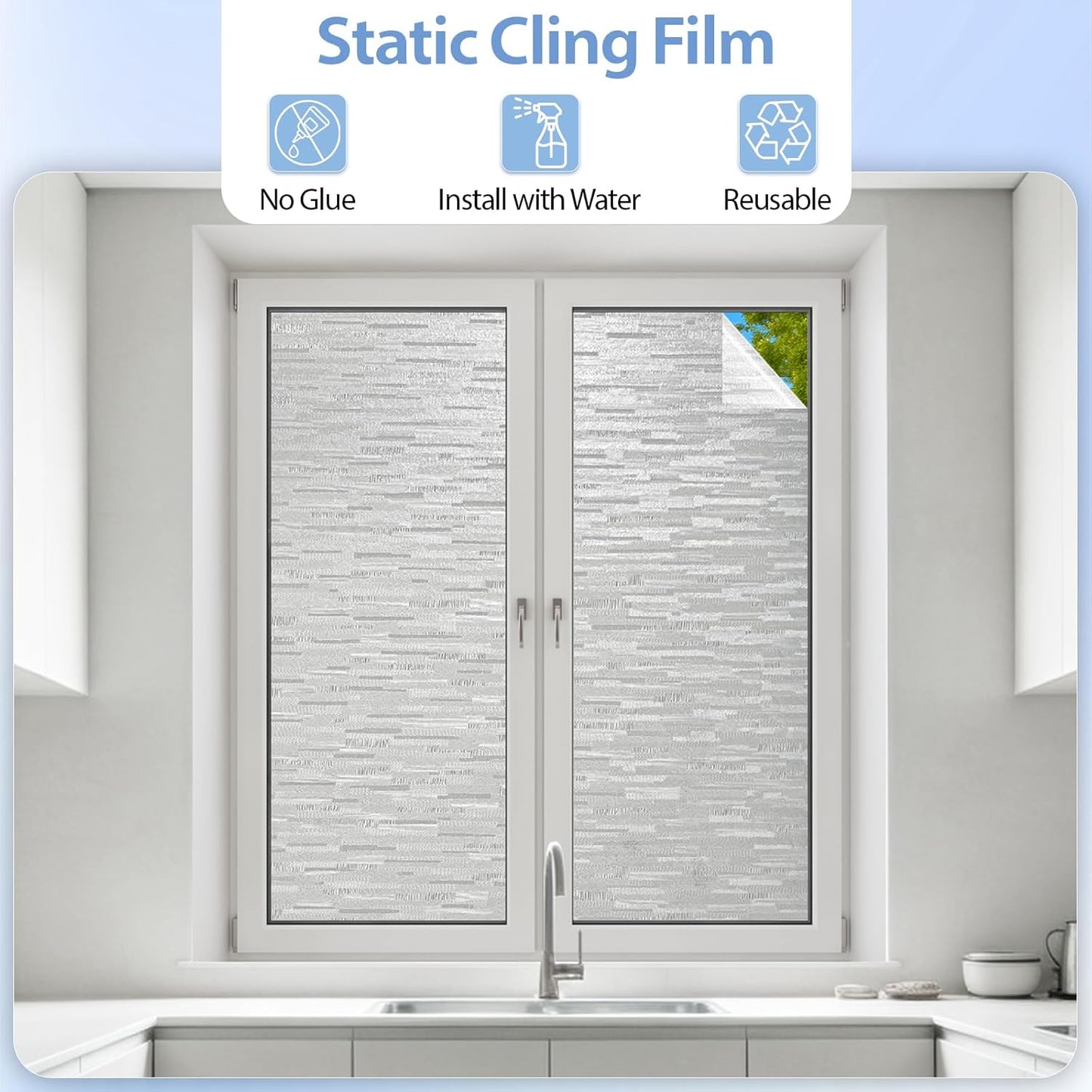 GTJ Frosted Window Privacy Film, Static Cling No Glue Removable Reusable, UV Blocking Glare & Heat Reduction, for Bathroom Glass Door Home Office, 17.5" x 78.7"in