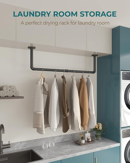 OROPY 38.4" Industrial Pipe Clothes Rack Wall Mounted, Heavy Duty, 2 Pack | Heavy Duty Iron Pipe Clothing Garment Rail, Multi-Purpose Clothing Hanging Rod for Laundry Room and Closet Storage, Black