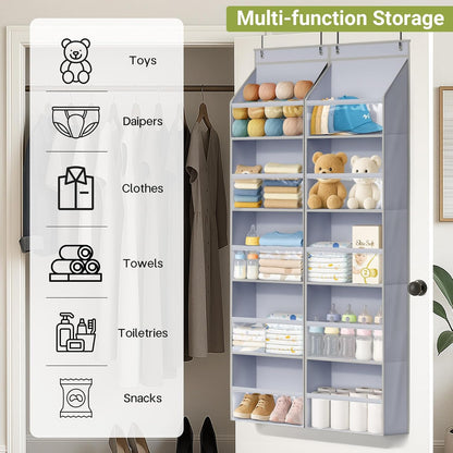 AOODA 2 Pack Over the Door Organizer, Large Capacity Closet Door Hanging Organizer, Clear Deep Pockets Baby Organizer Storage for Nursery, Bathroom, Bedroom, Pantry, Diapers (Grey)