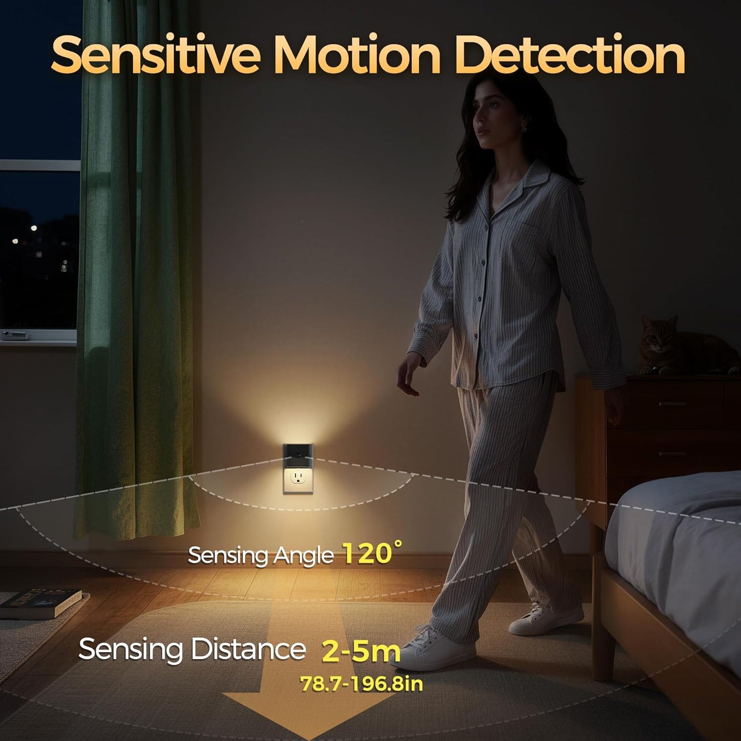 DORESshop LED Motion Sensor Night Light [2 Pack], Plug in Night Light, Dusk to Dawn Night Light Motion Sensor, 3 Level Brightness Adjustable Night Lights for Adults, Bedroom, Bathroom, Hallway, 3000K