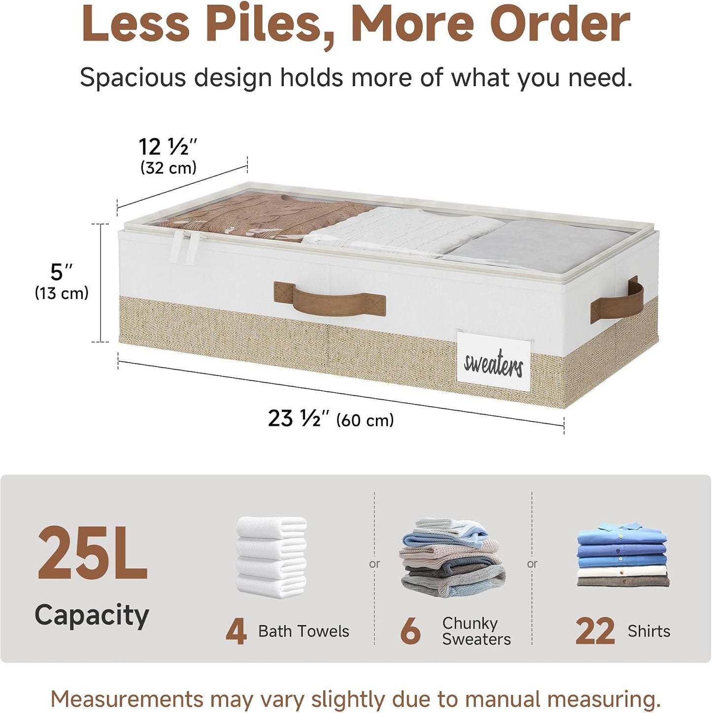 StorageWorks Large Under Bed Storage Containers with Handles and Label Holder, 2 Pack Ultra-thick Fabric Underbed Bins, Closet Organizer for Clothes, Blankets, Sweater