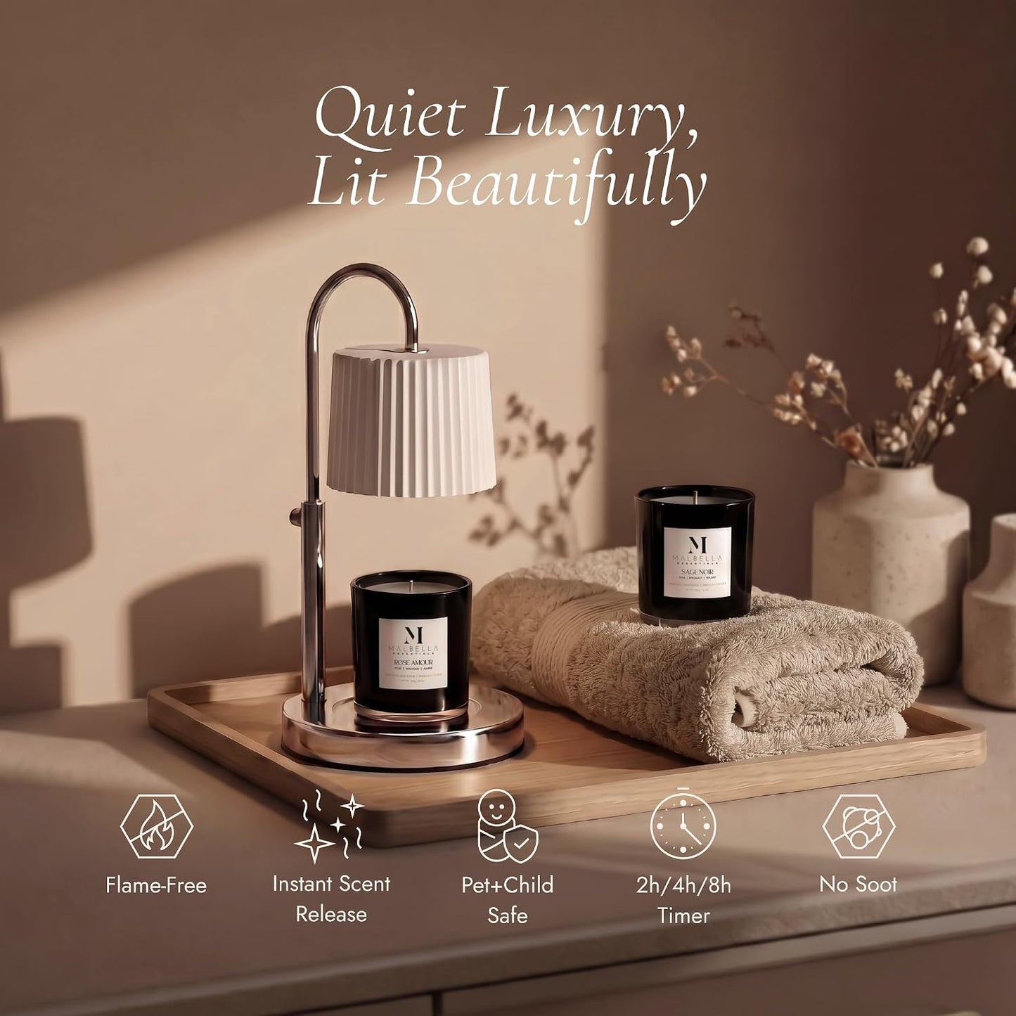 Dimmable Glass Candle Warmer Lamp with Timer - Adjustable Height Candle Lamp Warmer with Timer (8H/4H/2H) - Wax Melter - Ideal Gift, fits Various Size Scented Candles - 02 Bulb - (Gold Metal)
