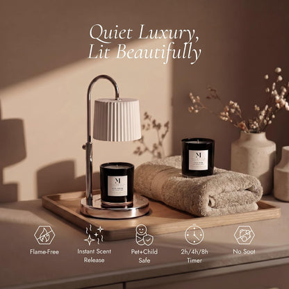 Dimmable Glass Candle Warmer Lamp with Timer - Adjustable Height Candle Lamp Warmer with Timer (8H/4H/2H) - Wax Melter - Ideal Gift, fits Various Size Scented Candles - 02 Bulb - (Gold Metal)