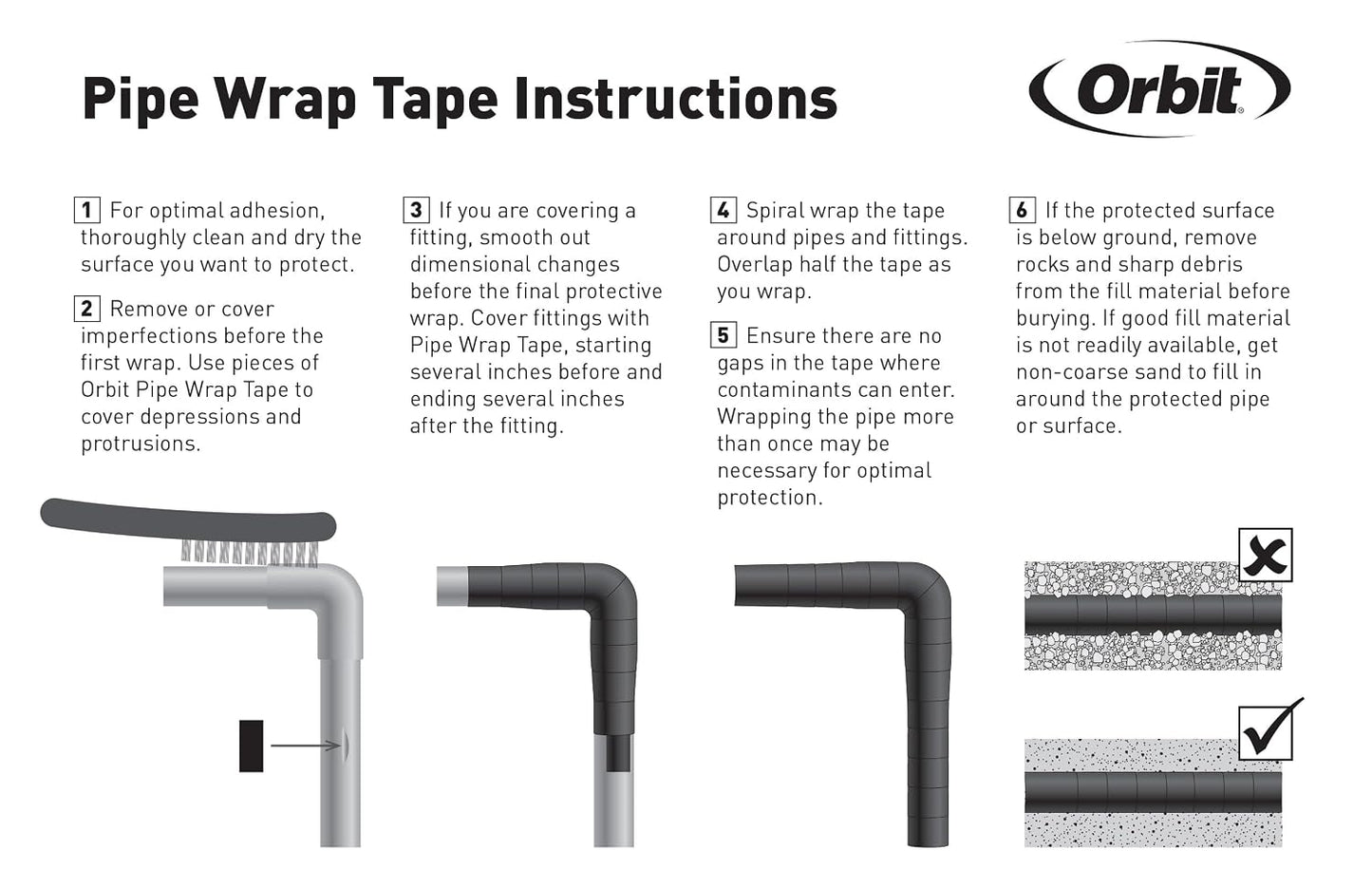 Orbit 53552 2-inch x 100-Foot 10 Mil Pipe Wrap Tape, Black PVC