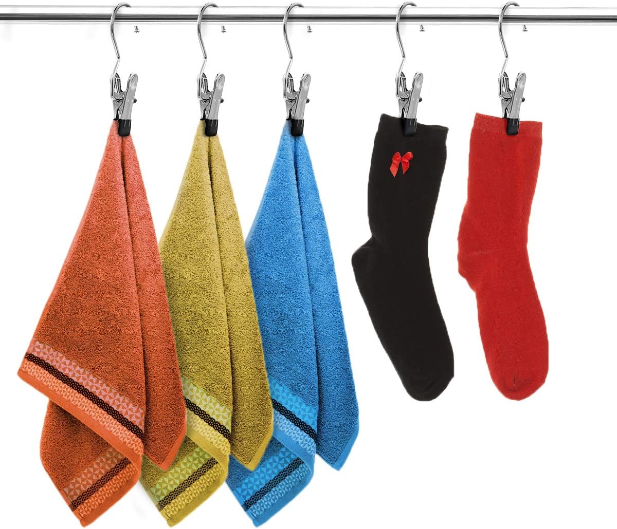Coideal Boot Hangers Laundry Hanging Hooks Clips, 16 Pcs Stainless Steel Portable Clothespins for Drying Closet Travel (Black + Pink)