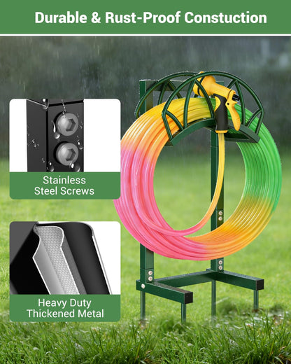 HZE Garden Hose Holder, Freestanding Water Hose Reel Stand for Outside, Heavy Duty Detachable Metal Storage Rack Holds 160 FT for Yard Lawn Farm, Black