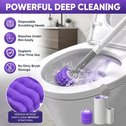 2-Pack Disposable Toilet Bowl Cleaner Wand and Holder with 48 Refills, Wall Mounted Toilet Brush Disposable System, Long Handle Toilet Cleaner Kit with Silicone Hooks & Gloves for Bathroom Cleaning