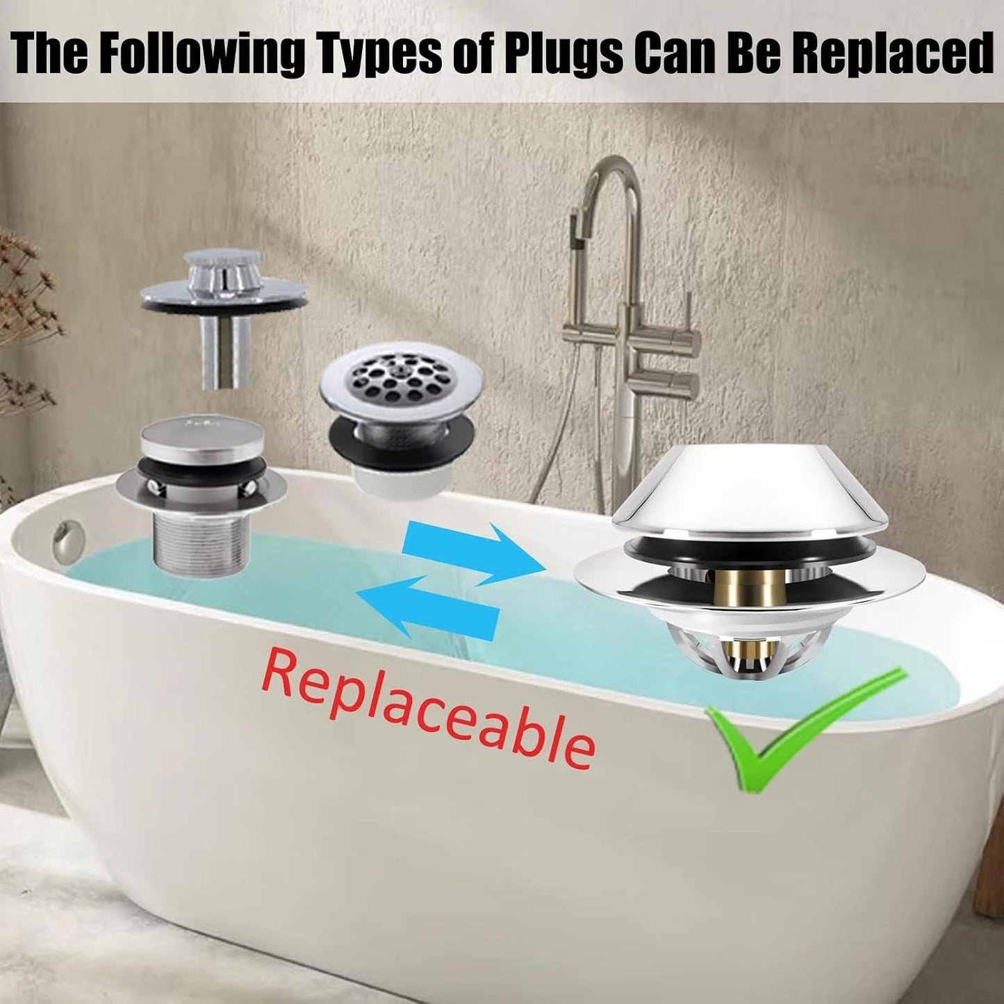 Anlige Bathroom Sink Drain Strainer, 2PCS 3 in 1 Pop Up Bathroom Sink Stopper with Removable Brass Basket Hair Catcher, Universal Sink Plug for 1.06 to 1.6in Drain Hole, Chrome Silver