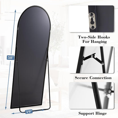 59"x16" Arched Full Length Mirror, Full Body Mirror with Leaning or Standing, Floor Standing Aluminum Frame for Bedroom, Livingroom, Cloakroom, Black