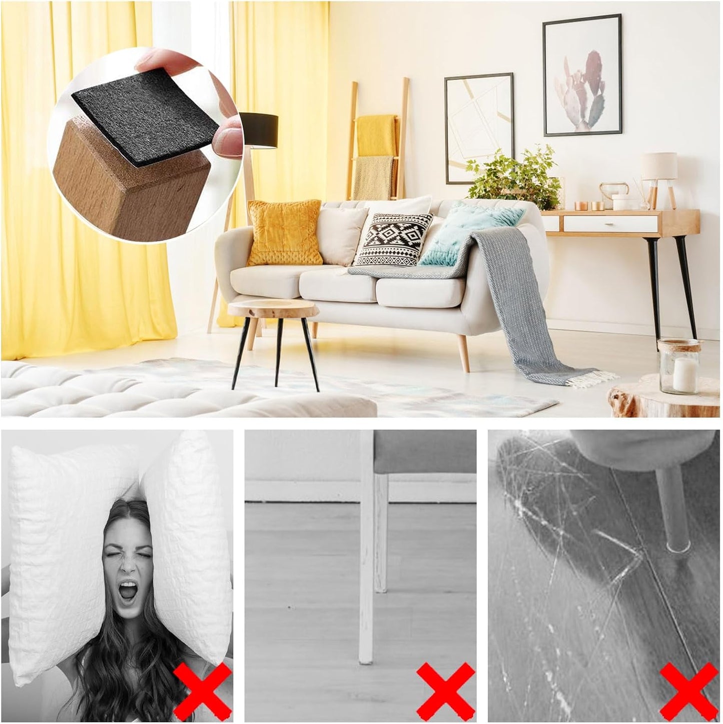 Felt Furniture Pads, 3 Rolls Furniture Felt Pads Hardwood Floor Wall Protectors Non Slip Self Adhesive Cuttable Black Strip Tape Floor Protectors for Table Chair Bed Sofa Legs