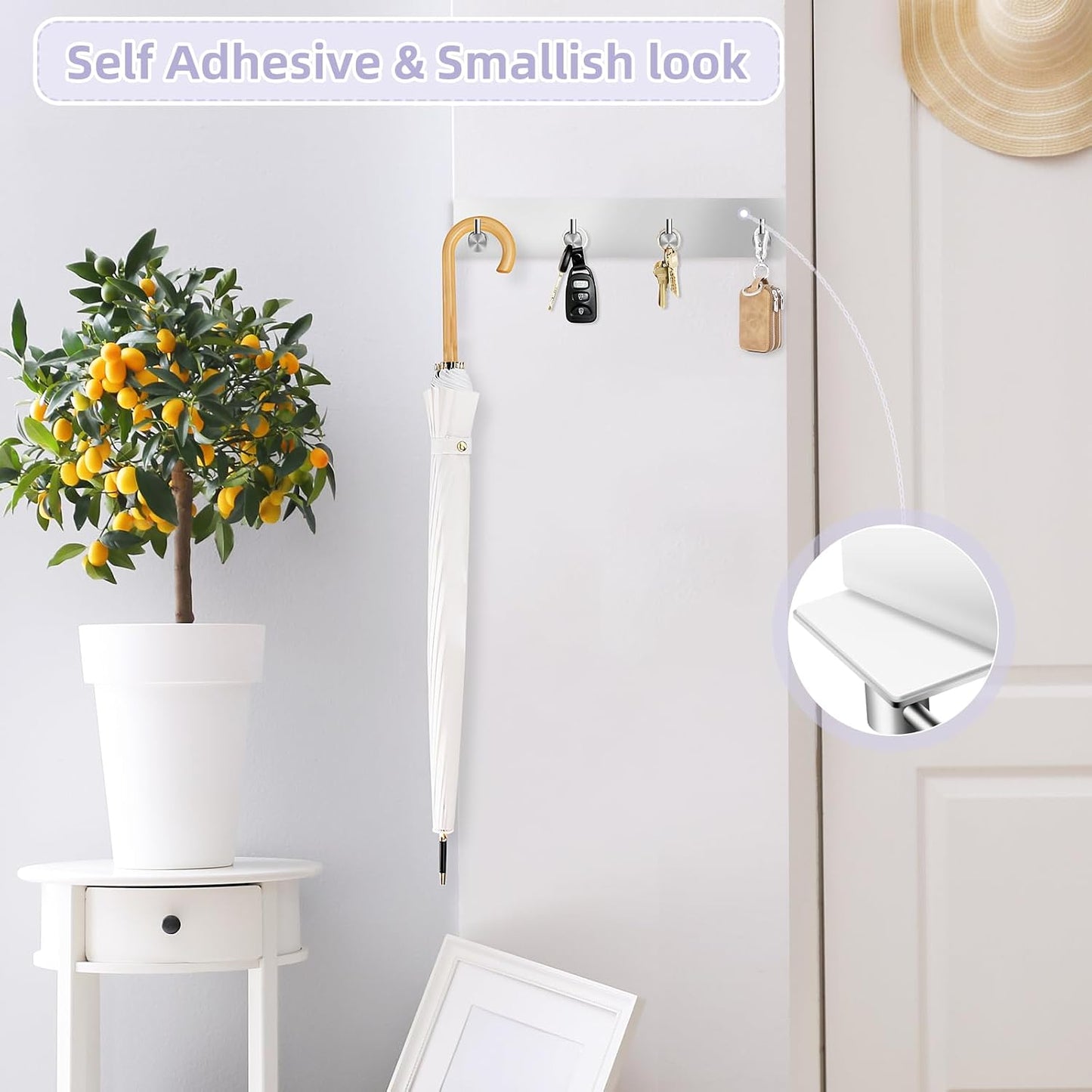 VIS'V Key Holder Wall Mount, Large Adhesive Key Hanger with 4 Hooks, Black | Metal Material, No Drilling, Extra Adhesive Strip, Suitable for Entryway, Hallway, Doorway, Kitchen, Garage, Camper