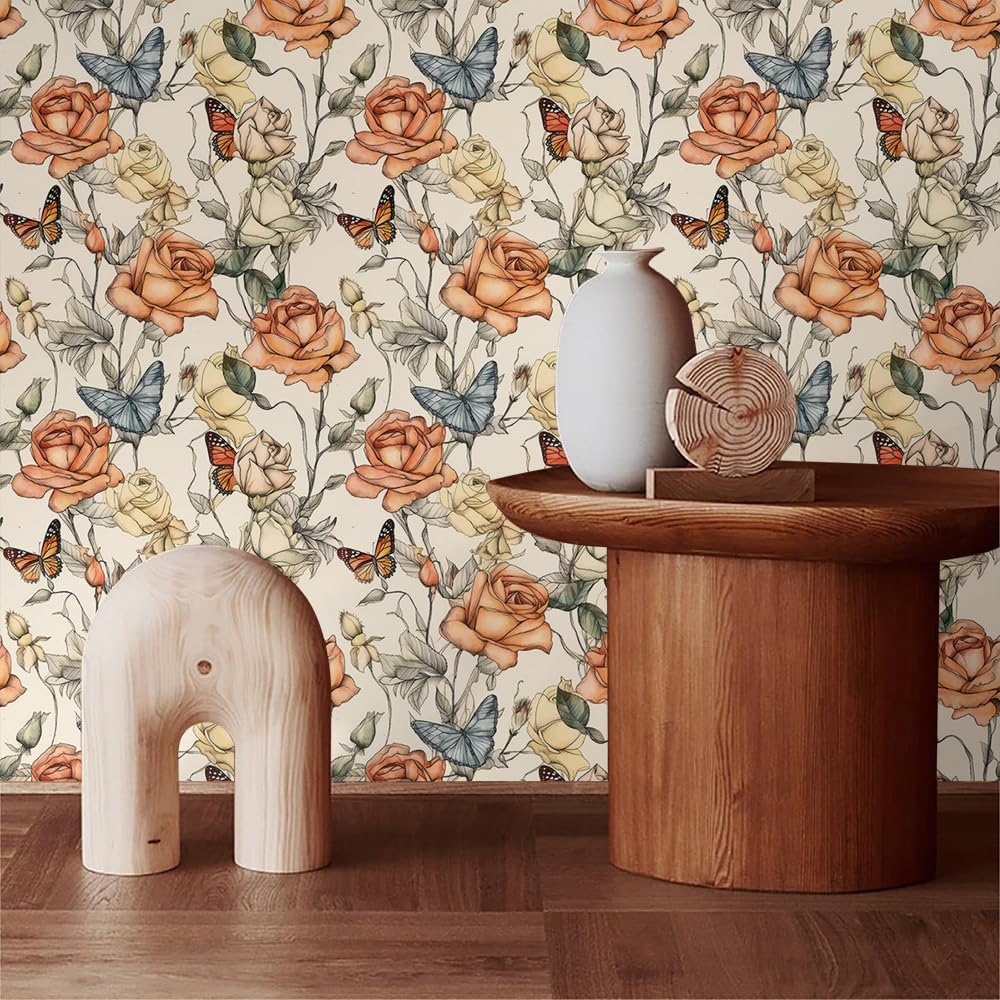 MuralPeel Dark Blue/Yellow Leaf Floral Peel and Stick Wallpaper Vintage Easy Peel Off Self Adhesive Removable Stick on Wall Paper for Kitchen Cabinet Renter Friendly