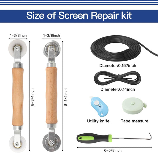 Window Screen Door Repair Kit Include Window Screens Mesh 48"x114" with All Tools in Window Screen Replacement(Screen Rollers, Splines, Hook), Yolovit