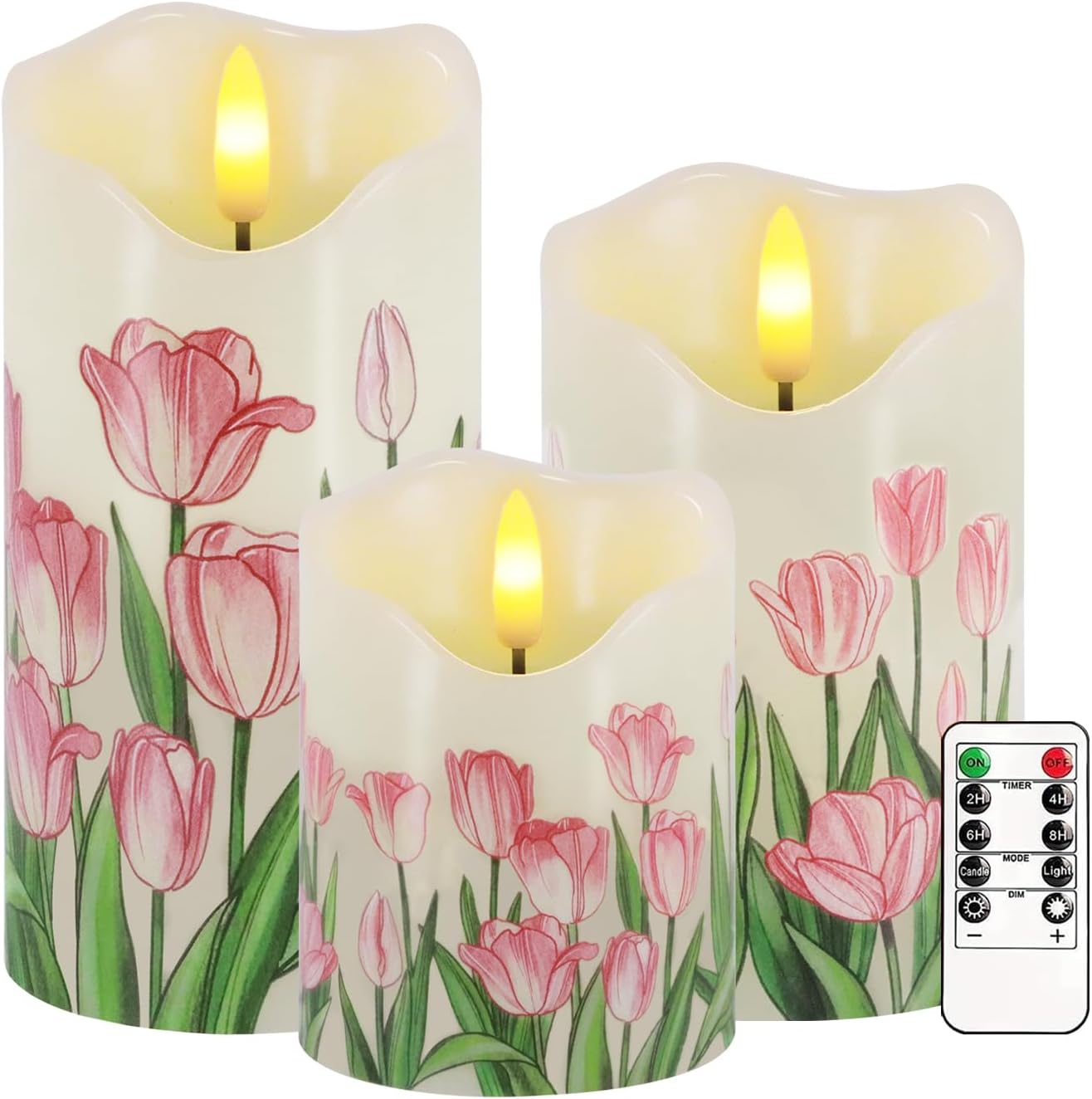 Flameless Candles Lights, Set of 3 Flickering LED Candles with Remote & Timer, Dimmable Electric Pillar Candles Battery Operated, Green Candles for Home St. Patrick’s Day Christmas Decor (Green)