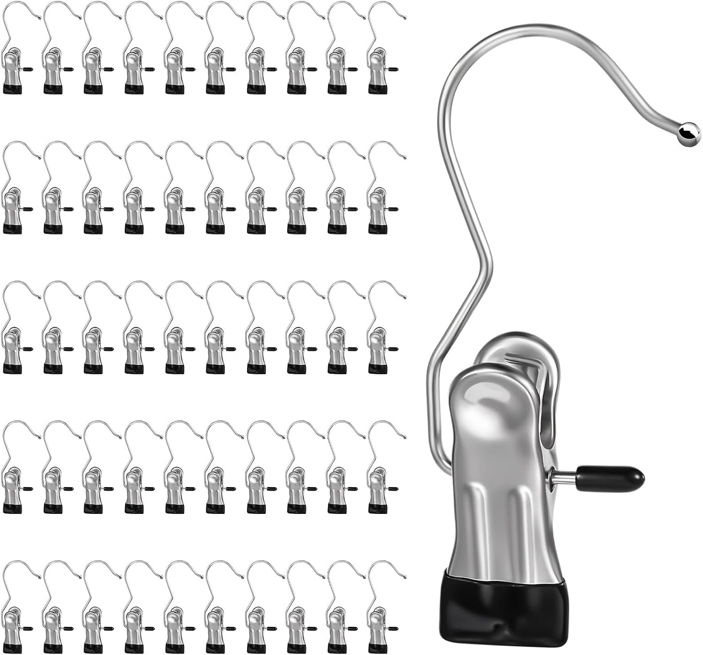 COMNICO Boot Hangers Clips, 100 Pcs Laundry Hooks with Clips Stainless Steel Portable Clothes Pins Closet Hanger Organizer for Wardrobe Travel Pants Jeans Clothes Hats Towels