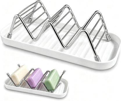 Soap Dish Holder Stainless Steel Self Draining with Tray, Shampoo Bar Holder for Shower, Rustproof Bathroom Soap Dish Organizer for Shampoo Bars, Conditioner Bars, Kitchen Sink Countertop