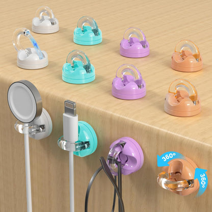 Rotatable Magnetic Cable Clips, Smooth Adjustable Cord Holder, Under Desk Cable Management, Adhesive Charging Wire Holder Keeper Organizer for Office Nightstand Wall (Black)