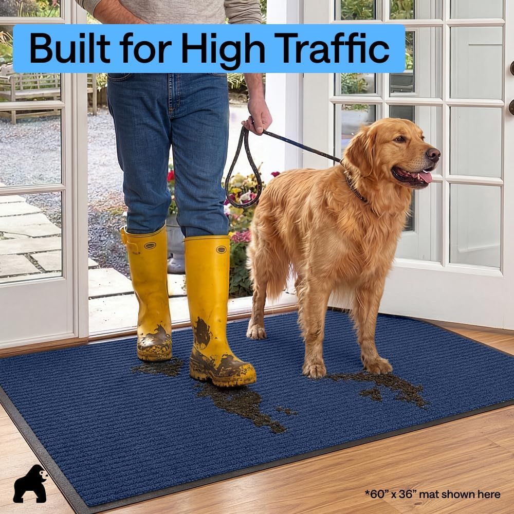 GORILLA GRIP Waterproof Traffic Guard Door Mat, Heavy Duty Entryway Mats, Strong Backing Commercial Utility Rugs for Office Hallway, Garage Floor and Home, Low Profile Carpet Runner, 29x17, Black