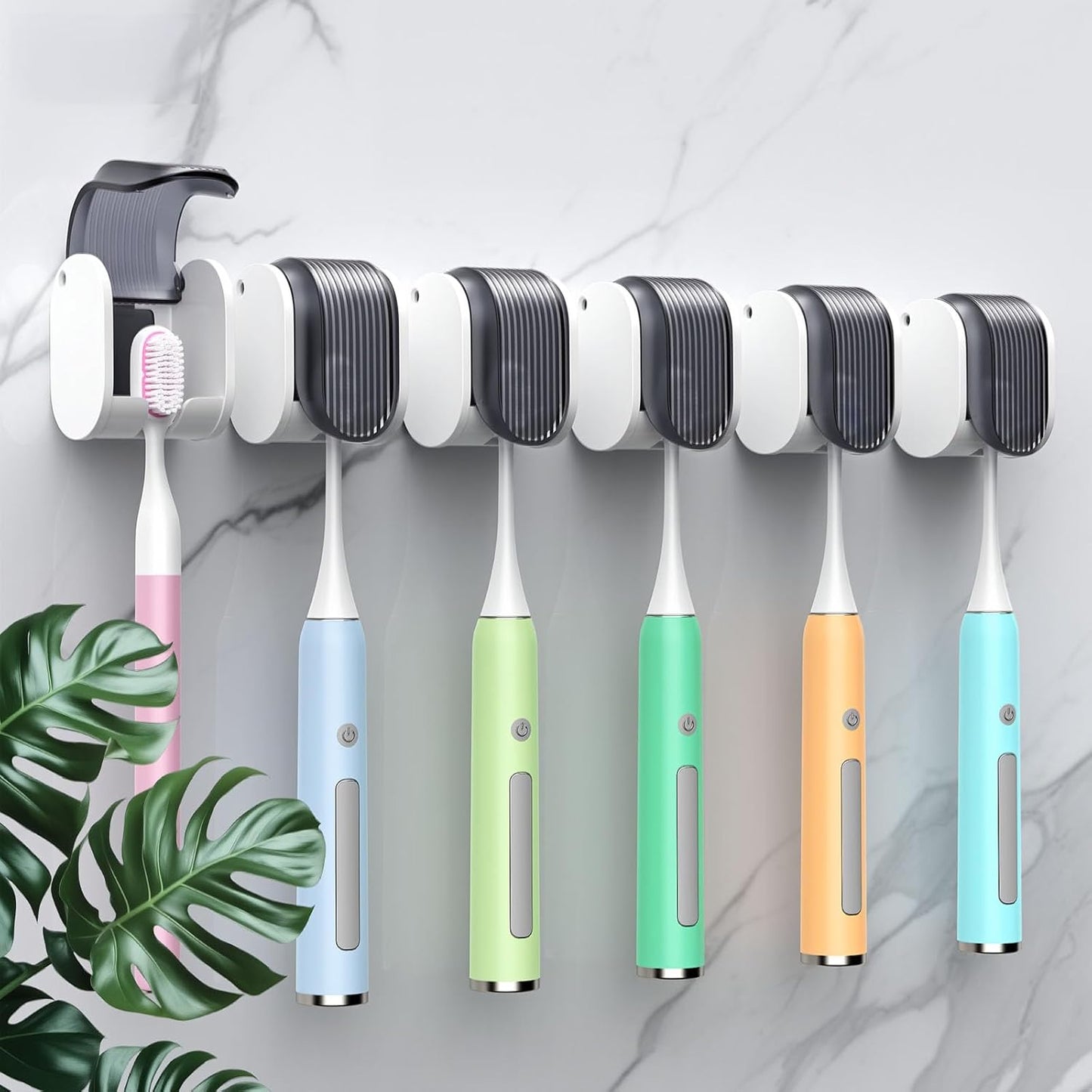 2 Pcs Toothbrush Holders Wall Mounted, Single Slot Design, Shower Self Adhesive Wall Mounted Toothbrush Holder with Cover, Waterproof and Dustproof, Suitable for Bathroom, Family, Travel (Transparent)