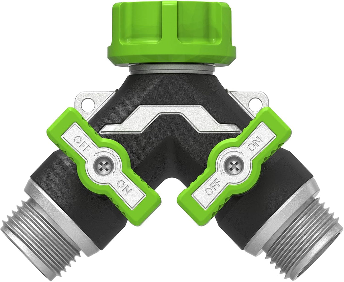 2-Way Heavy Duty Metal Garden Hose Splitter – Y Spigot & Outdoor Faucet Splitter, 100% Metal Body, 0.5LB, Bigger Bore High Flow, Leak-Proof 3/4" GHT,Durable Water Hose Splitter for Garden Tasks