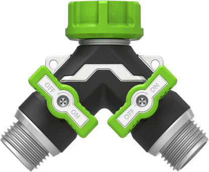 2-Way Heavy Duty Metal Garden Hose Splitter – Y Spigot & Outdoor Faucet Splitter, 100% Metal Body, 0.5LB, Bigger Bore High Flow, Leak-Proof 3/4" GHT,Durable Water Hose Splitter for Garden Tasks