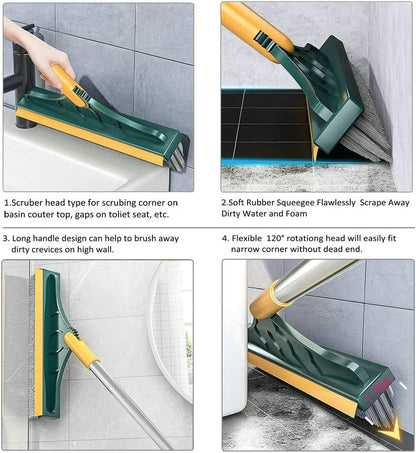 2 in 1 Cleaning Floor Scrub Brush Floor Brush Scrubber New Upgraded 53.5" Long Handle Grout Brush Scrape V-Shape Stiff Bristle Cleaning Brush with Squeegee 120°Rotating Tile Brush for Bathroom