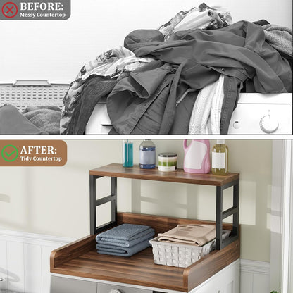 Washer Dryer Countertop with Shelf, 23.62″D x 23.62″W x 16.57″H, Countertop for Washer and Dryer Top with Non-Slip Pads and Edge Rails, Laundry Room Storage and Organization(Black)