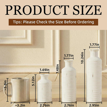 Firehold Ceramic Vase Set of 3, Rustic Farmhouse Boho Vases, Textured Country Home Decor, Small Decorative Vases for Shelves Mantel Table, Gift Set for Dried Pampas Grass & Fresh Flowers (White)