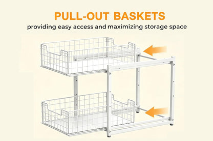 Under Sink Organizer, 2-Tier Pull Out Cabinet Organizer, Kitchen Bathroom Organizer and Storage, Spice Rack for Kitchen, Multi-use Sliding Drawers Shelves, Pack of 2