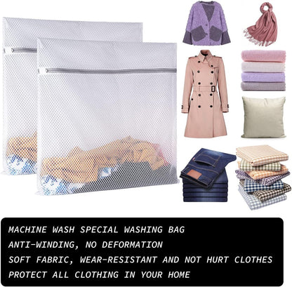 2 XX-Large Honeycomb Mesh Laundry Bag Delicates Durable for Washing Machine,24 x 24 Inches lingerie bags for Laundry, Travel Storage Organize Bag for Cotton Clothes,Sheet,Sweater, Shoes