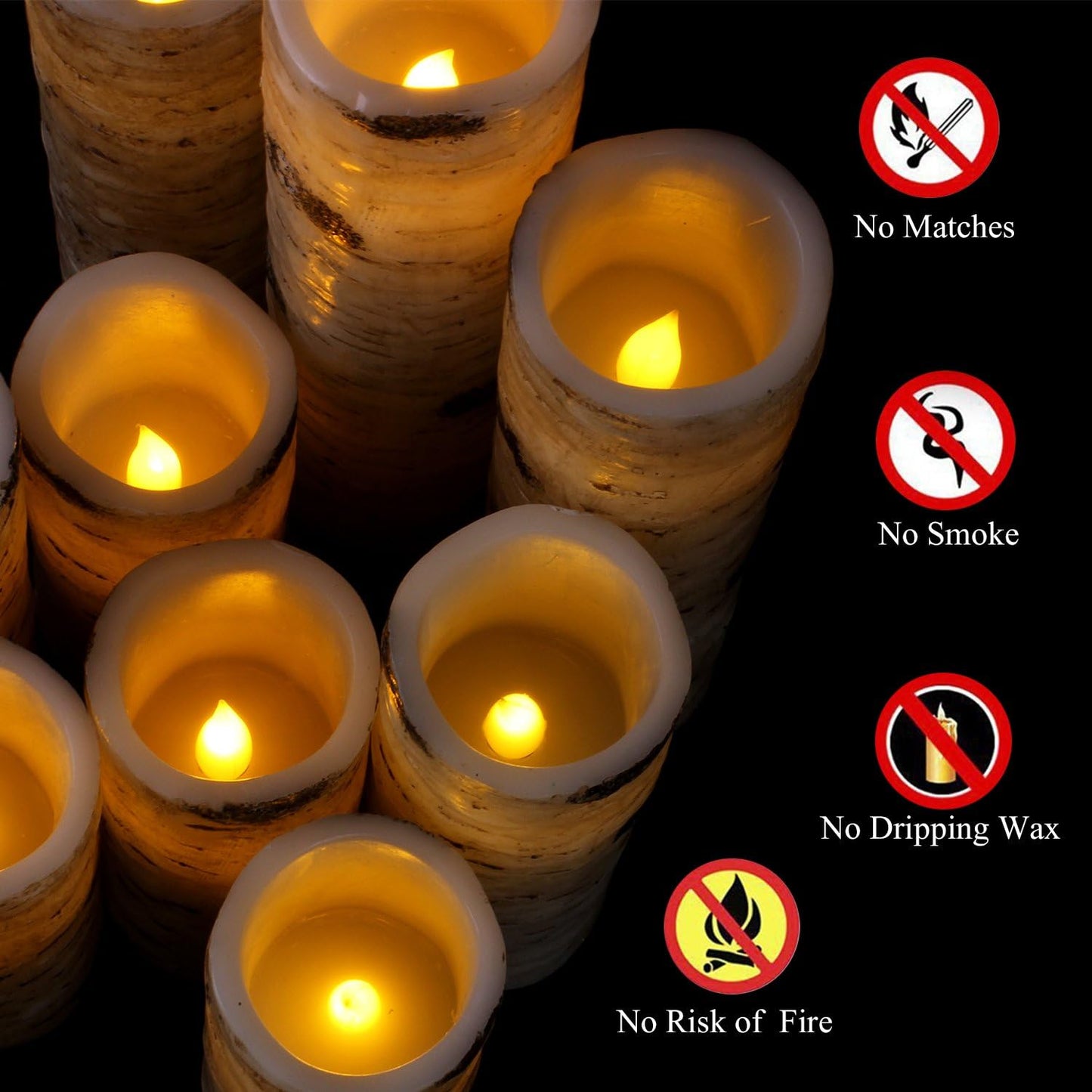 antizer Flameless Candles Led Candles Pack of 9 (H 4" 5" 6" 7" 8" 9" x D 2.2") Real Wax Battery Candles with Remote Timer for Home Fireplace Decor Wedding Festival Decor (Ivory 9 Pack)