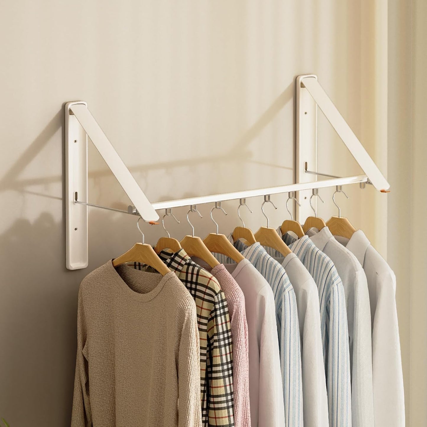 Clothes Drying Rack, Laundry Room Wall Mounted Retractable Clothes Hanger Drying Rack, Laundry Clothing Drying Rack Folding Indoor or Outdoor, Easy Installation Aluminium Dryer, 1pcs(White)