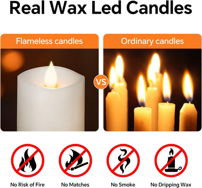 3x4 Flickering Flameless Candles Set of 3,Real Wax Pillar LED Candles,with Timer,4 inch Flameless Candles with Remote,for Party Wedding Holiday Home Decor,Ivory