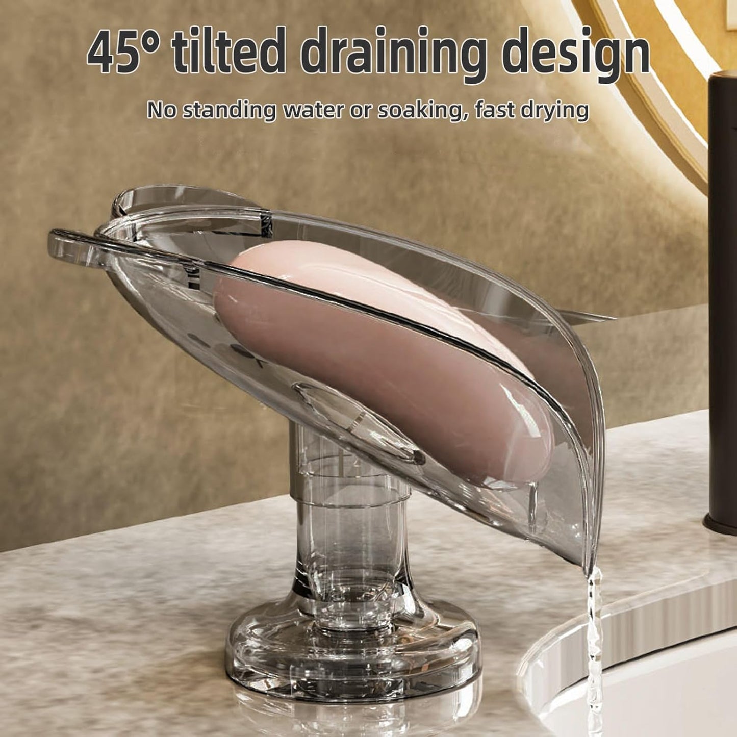 Leaf-Shaped Soap Dish – Premium Soap Bar Holder with Self-Drainage System – Bar Soap Holder for Shower, Bathroom Sink, Kitchen – Waterfall Soap Dish with Stand