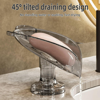Leaf-Shaped Soap Dish – Premium Soap Bar Holder with Self-Drainage System – Bar Soap Holder for Shower, Bathroom Sink, Kitchen – Waterfall Soap Dish with Stand